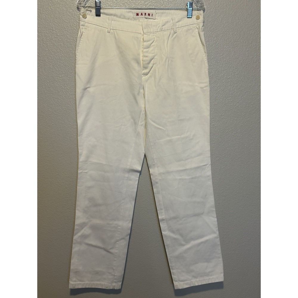 MARNI Italy Womens White Cotton Pants Trouser Sz IT 46/US 10 Button Straight Leg